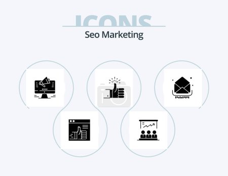 Téléchargez les illustrations : Seo Marketing Glyph Icon Pack 5 Icon Design. up. like. team. offer. web - en licence libre de droit