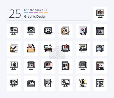 Illustration for Graphic Design 25 Line Filled icon pack including graph. mathematics. laptop. maths. increase - Royalty Free Image