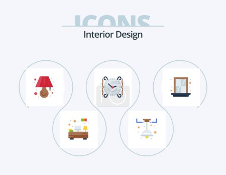 Téléchargez les illustrations : Interior Design Flat Icon Pack 5 Icon Design. window. home. lamp. decorate. time - en licence libre de droit