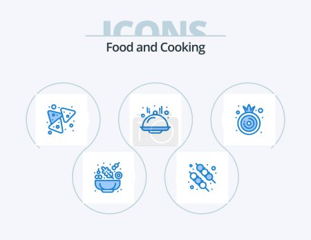 Ilustración de Food Blue Icon Pack 5 Icon Design. . vegetable. nachos. onion. line - Imagen libre de derechos