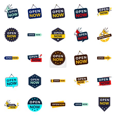 Illustration for Open now pack 25 different design variations - Royalty Free Image
