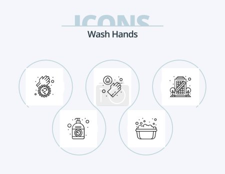 Téléchargez les illustrations : Wash Hands Line Icon Pack 5 Icon Design. cream. staying. soap. quarantine. building - en licence libre de droit