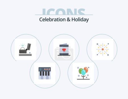 Téléchargez les illustrations : Celebration and Holiday Flat Icon Pack 5 Icon Design. heart. love. holiday. wedding. holiday - en licence libre de droit