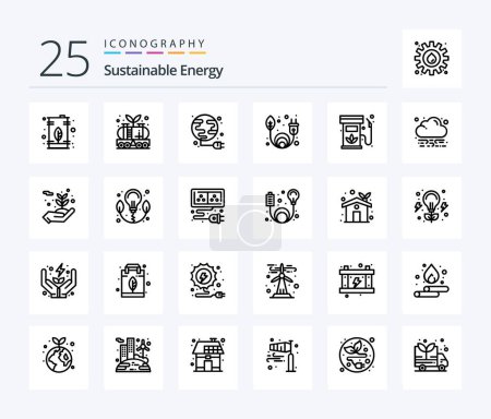 Ilustración de Sustainable Energy 25 Line icon pack including biodiesel. green energy. power. clean energy. power - Imagen libre de derechos