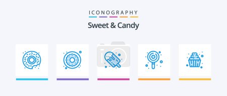 Téléchargez les illustrations : Sweet And Candy Blue 5 Icon Pack Including food. sweets. dessert. lollypop. candy. Creative Icons Design - en licence libre de droit