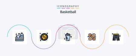 Téléchargez les illustrations : Basketball Line Filled Flat 5 Icon Pack Including cloth. bandage. time. aid. juice - en licence libre de droit