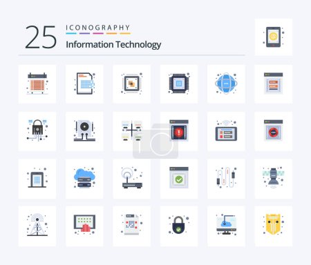 Illustration for Information Technology 25 Flat Color icon pack including device. chip. encryption. processor. computer - Royalty Free Image