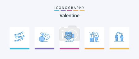 Ilustración de Valentine Blue 5 Icon Pack Including glass. food. emoji. valentine. video camera. Creative Icons Design - Imagen libre de derechos