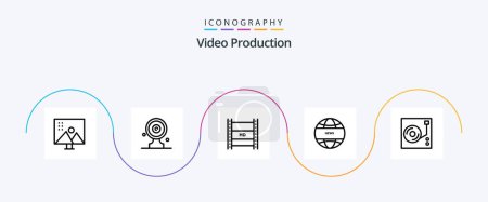 Ilustración de Video Production Line 5 Icon Pack Including international news. global communication. news target. high-definition video. hd in filmmaking - Imagen libre de derechos