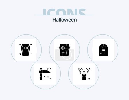 Téléchargez les illustrations : Halloween Glyph Icon Pack 5 Icon Design. gravestone. death. coffin. holiday. coffin - en licence libre de droit