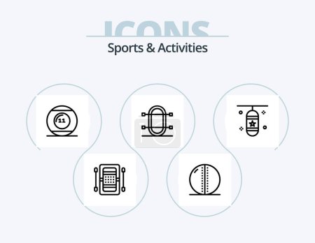 Illustration for Sports and Activities Line Icon Pack 5 Icon Design. bowling. awards. cricket equipment. sports equipment. feather shuttlecock - Royalty Free Image