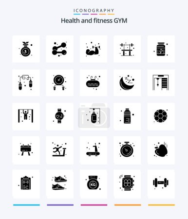 Illustration for Creative Gym 25 Glyph Solid Black icon pack  Such As fitness. vitamins. bench. supplement. gym - Royalty Free Image