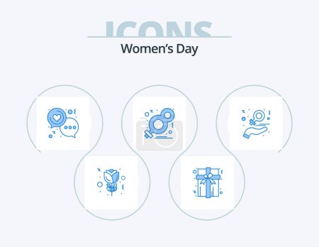 Téléchargez les illustrations : Womens Day Blue Icon Pack 5 Icon Design. day. women. heart. symbol. eight - en licence libre de droit