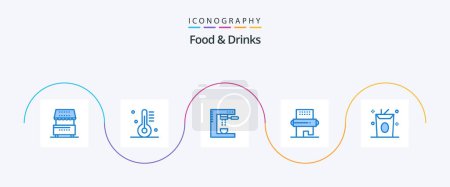 Ilustración de Food and Drinks Blue 5 Icon Pack Including food. cooking. food. machine. espresso - Imagen libre de derechos