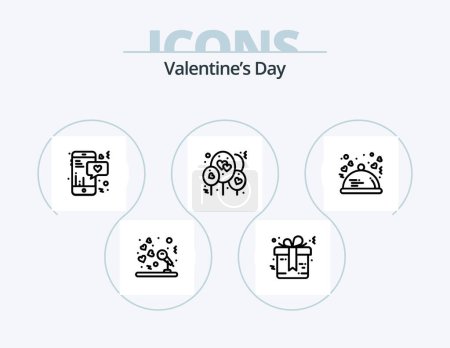Téléchargez les illustrations : Valentines Day Line Icon Pack 5 Icon Design. marriage. valentine. wedding. love. time - en licence libre de droit
