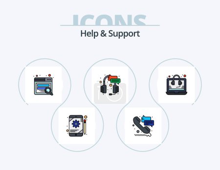 Téléchargez les illustrations : Help And Support Line Filled Icon Pack 5 Icon Design. seo. consulting. help. repair. gear - en licence libre de droit