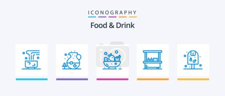 Téléchargez les illustrations : Food And Drink Blue 5 Icon Pack Including stand. food. drink. drink. drink. Creative Icons Design - en licence libre de droit