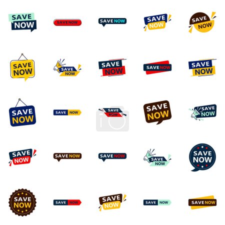 Illustration for Save Now 25 Unique Typographic Designs to drive engagement and savings - Royalty Free Image