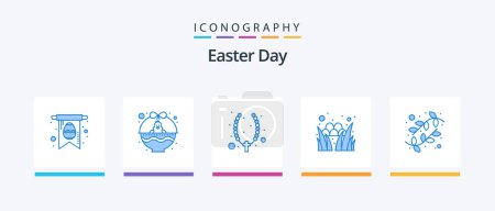 Illustration for Easter Blue 5 Icon Pack Including catkin. festival. necklace. holiday. egg. Creative Icons Design - Royalty Free Image