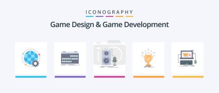 Illustration for Game Design And Game Development Flat 5 Icon Pack Including win. award. release. sound. microphone. Creative Icons Design - Royalty Free Image