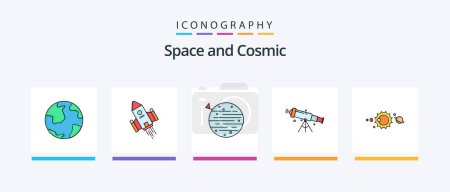 Ilustración de Space Line Filled 5 Icon Pack Including spaceman. astronaut. space. discovery. world. Creative Icons Design - Imagen libre de derechos