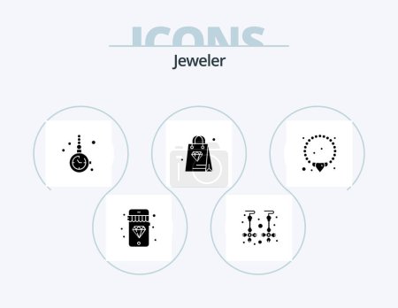 Illustration for Jewellery Glyph Icon Pack 5 Icon Design. mala. bracelet. accessory. diamond. shopping - Royalty Free Image
