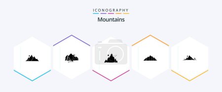 Téléchargez les illustrations : Montagnes 25 Glyphe icône pack y compris la nature. hill. montagne. Soleil. colline - en licence libre de droit