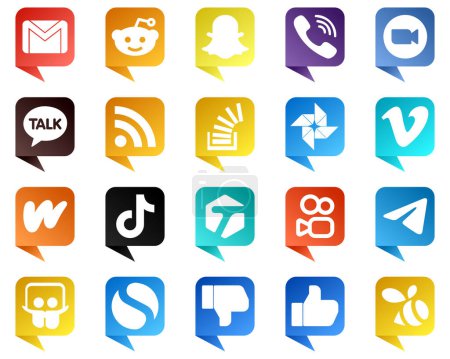 Illustration for Chat bubble style Icons for Major Social Media 20 pack such as stock. stockoverflow. zoom. feed and kakao talk icons. Clean and minimalist - Royalty Free Image