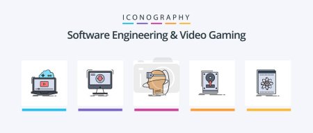 Ilustración de Software Engineering And Video Gaming Line Filled 5 Icon Pack Including sport. awards. language. online. internet. Creative Icons Design - Imagen libre de derechos