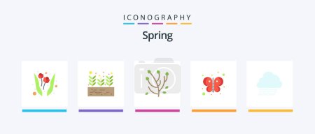 Illustration for Spring Flat 5 Icon Pack Including nature. sky rain. anemone flower. bug. butterfly. Creative Icons Design - Royalty Free Image
