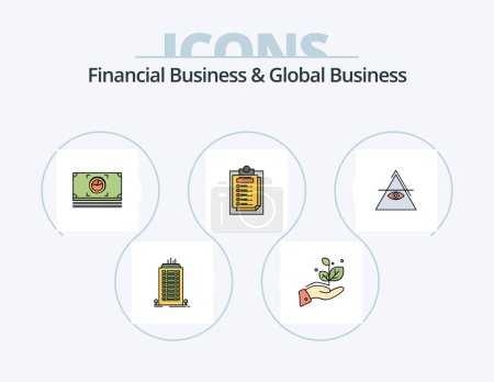 Ilustración de Financial Business And Global Business Line Filled Icon Pack 5 Icon Design. sand. timer. balance. time. share - Imagen libre de derechos
