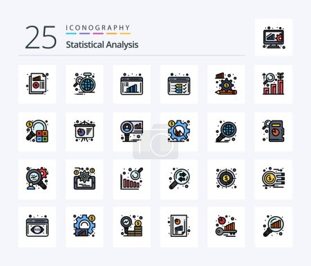 Illustration for Statistical Analysis 25 Line Filled icon pack including web. development. globe. analysis. data computation - Royalty Free Image