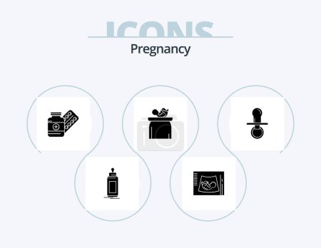 Ilustración de Pregnancy Glyph Icon Pack 5 Icon Design. weight. tablet. sonogram. drugs. pill - Imagen libre de derechos
