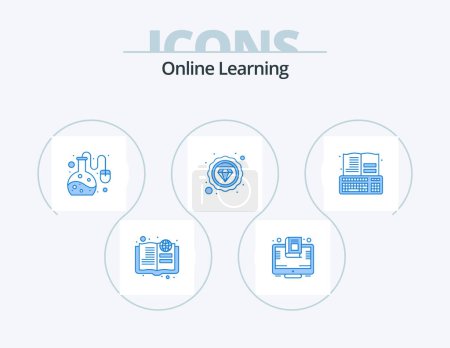 Téléchargez les illustrations : Online Learning Blue Icon Pack 5 Icon Design. education. badge. screen. study. diamond - en licence libre de droit