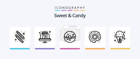 Téléchargez les illustrations : Sweet And Candy Line 5 Icon Pack Including food. donut. sweets. dessert. sweets. Creative Icons Design - en licence libre de droit