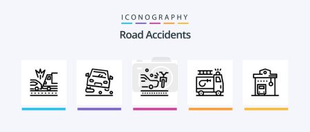 Téléchargez les illustrations : Road Accidents Line 5 Icon Pack Including boundary. lamppost. accident. crash. accident. Creative Icons Design - en licence libre de droit