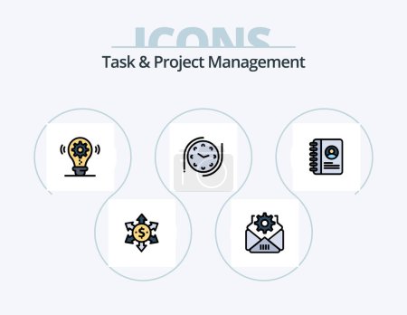 Ilustración de Task And Project Management Line Filled Icon Pack 5 Icon Design. user . money . network. world - Imagen libre de derechos