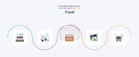 Téléchargez les illustrations : Travel Flat 5 Icon Pack Including suitcase. images. hotel. travel. camera - en licence libre de droit