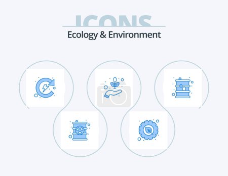 Téléchargez les illustrations : Ecology And Environment Blue Icon Pack 5 Icon Design. energy. herbal. natural. guarder. environment - en licence libre de droit