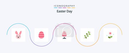 Téléchargez les illustrations : Easter Flat 5 Icon Pack Including plant. spring. boiled egg. holiday. catkin - en licence libre de droit