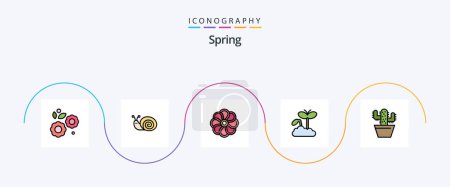 Téléchargez les illustrations : Spring Line Filled Flat 5 Icon Pack Including nature. plant. flower. maturity. growth - en licence libre de droit