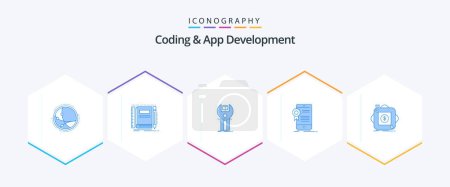 Ilustración de Coding And App Development 25 Blue icon pack including app. certificate. pocket. programming. development - Imagen libre de derechos