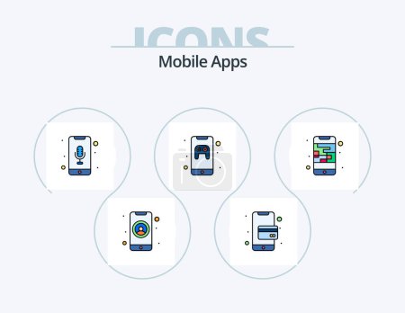 Téléchargez les illustrations : Mobile Apps Line Filled Icon Pack 5 Icon Design. app. calculator. online shopping. apps. pp - en licence libre de droit