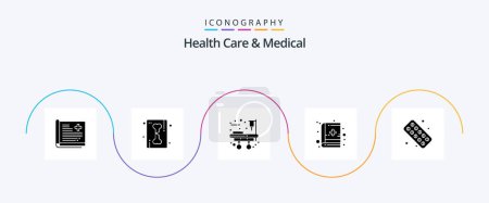 Ilustración de Health Care And Medical Glyph 5 Icon Pack Including medicine. healthcare. skeleton x-ray. medical education. book - Imagen libre de derechos