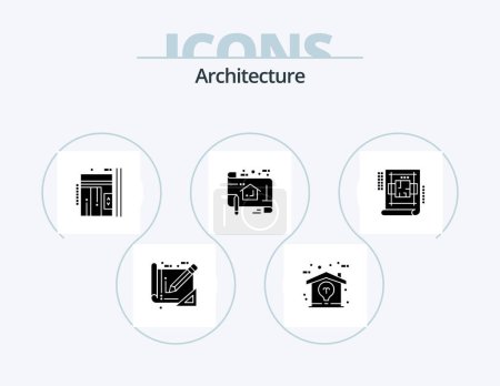 Téléchargez les illustrations : Architecture Glyph Icon Pack 5 Icon Design. ruler. blue print. elevator. sketch. down - en licence libre de droit