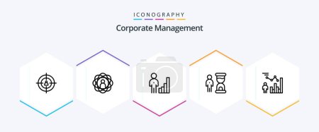 Illustration for Corporate Management 25 Line icon pack including management. clock. research. management. corporate - Royalty Free Image