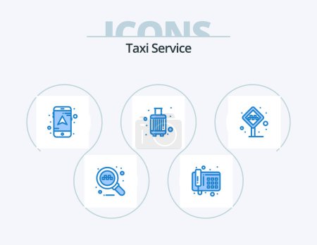 Téléchargez les illustrations : Taxi Service Blue Icon Pack 5 Icon Design. taxi. cabin. navigation. airport. suitcase - en licence libre de droit