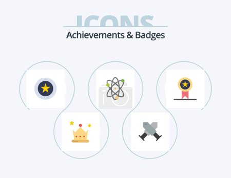 Téléchargez les illustrations : Achievements and Badges Flat Icon Pack 5 Icon Design. insignia. wreath. achievement. science. achievement - en licence libre de droit