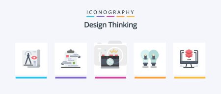 Téléchargez les illustrations : Design Thinking Flat 5 Icon Pack Including solution. bulb. paper. capture. photo. Creative Icons Design - en licence libre de droit