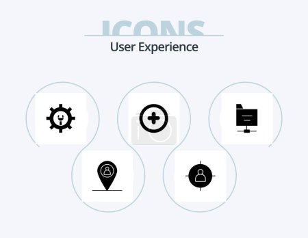 Téléchargez les illustrations : User Experience Glyph Icon Pack 5 Icon Design. plus. media . target . setting - en licence libre de droit